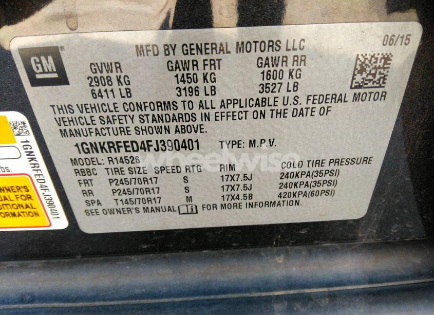 Photo 9 of 2015 Chevrolet Traverse LS (VIN 1GNKRFED4FJ390401)