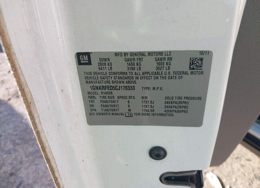 Photo 9 of 2012 Chevrolet Traverse LS (VIN 1GNKRFED5CJ178330)