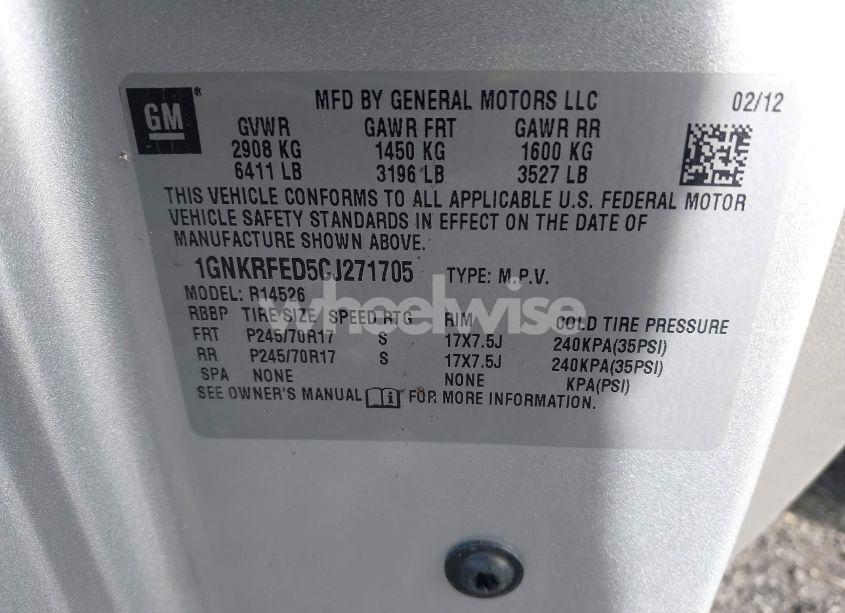 Photo 9 of 2012 Chevrolet Traverse LS (VIN 1GNKRFED5CJ271705)