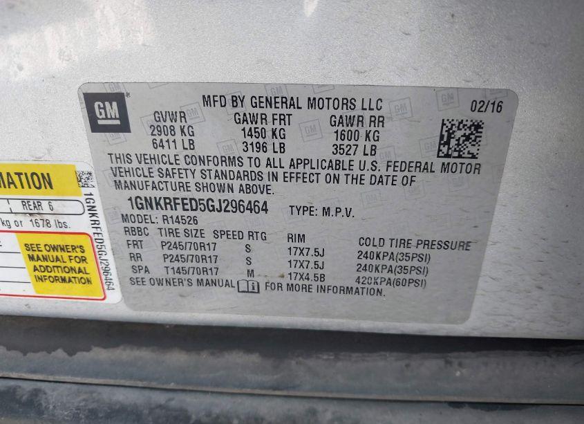 Photo 9 of 2016 Chevrolet Traverse LS (VIN 1GNKRFED5GJ296464)