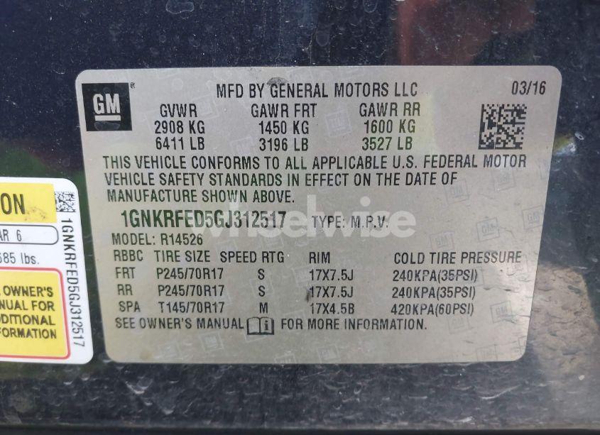 Photo 9 of 2016 Chevrolet Traverse LS (VIN 1GNKRFED5GJ312517)