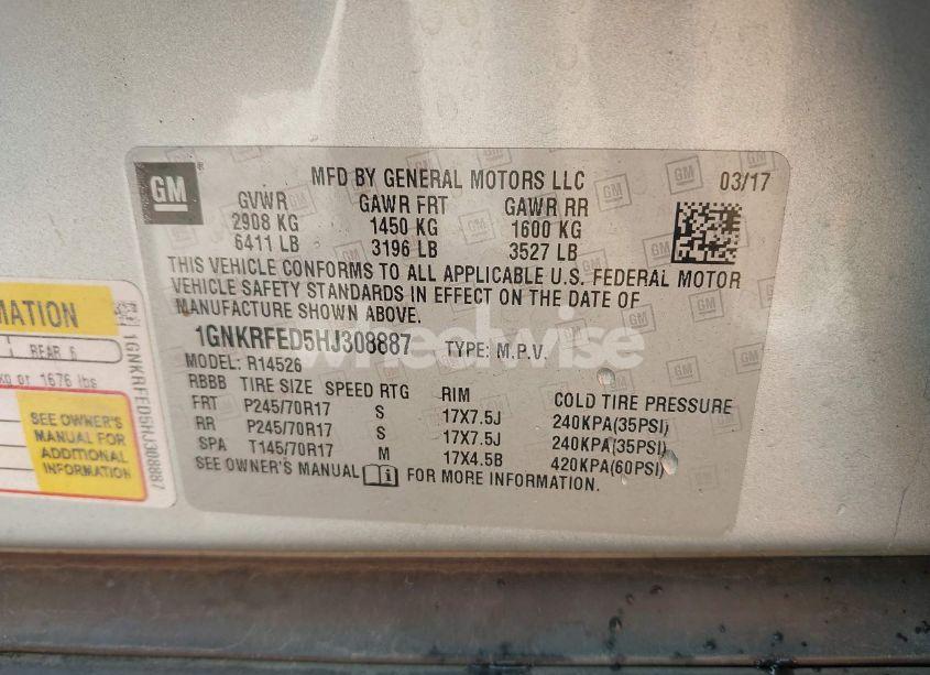 Photo 9 of 2017 Chevrolet Traverse LS (VIN 1GNKRFED5HJ308887)