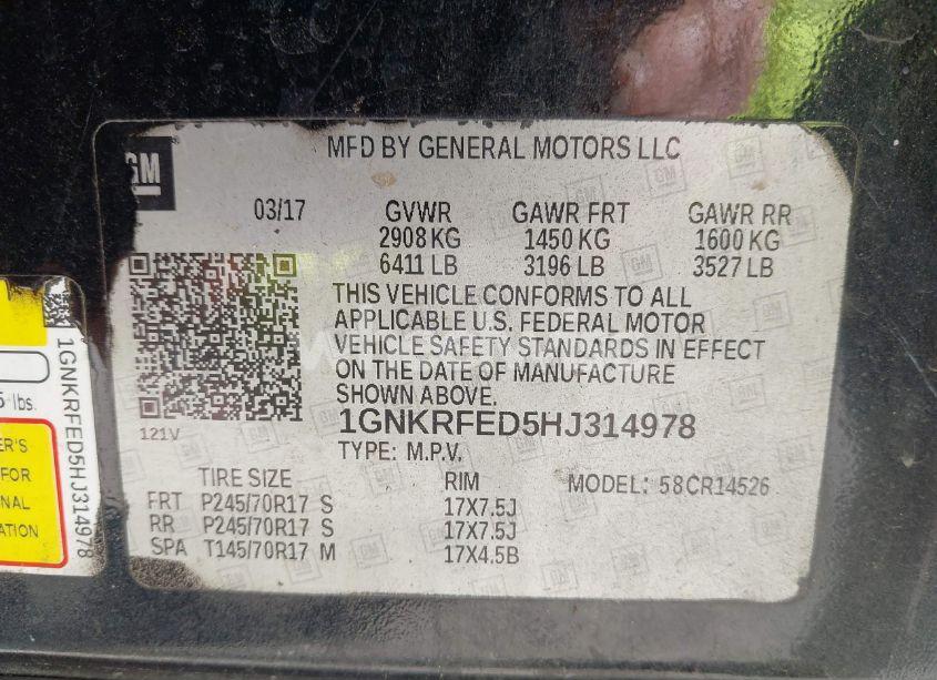 Photo 9 of 2017 Chevrolet Traverse LS (VIN 1GNKRFED5HJ314978)