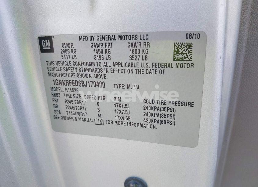 Photo 9 of 2011 Chevrolet Traverse LS (VIN 1GNKRFED6BJ170400)