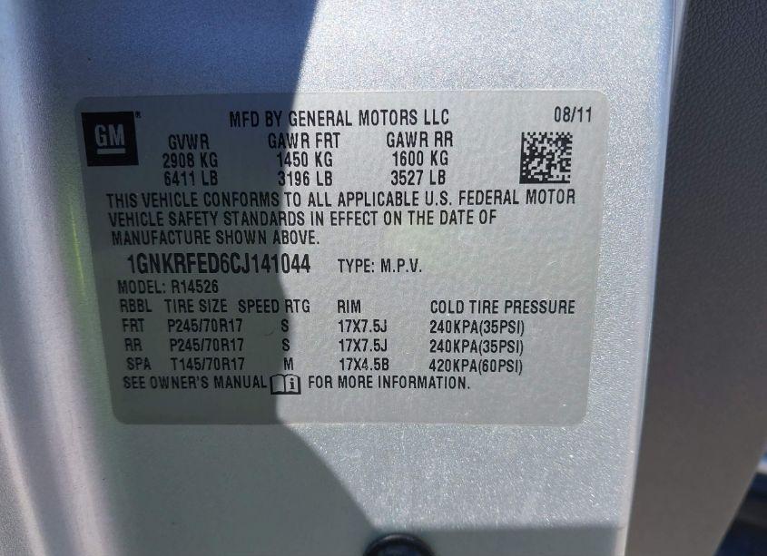 Photo 9 of 2012 Chevrolet Traverse LS (VIN 1GNKRFED6CJ141044)