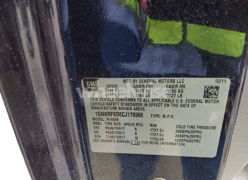 Photo 9 of 2012 Chevrolet Traverse LS (VIN 1GNKRFED6CJ178966)