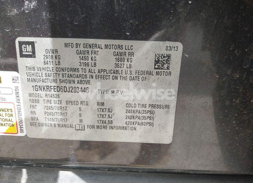 Photo 9 of 2013 Chevrolet Traverse LS (VIN 1GNKRFED6DJ203446)