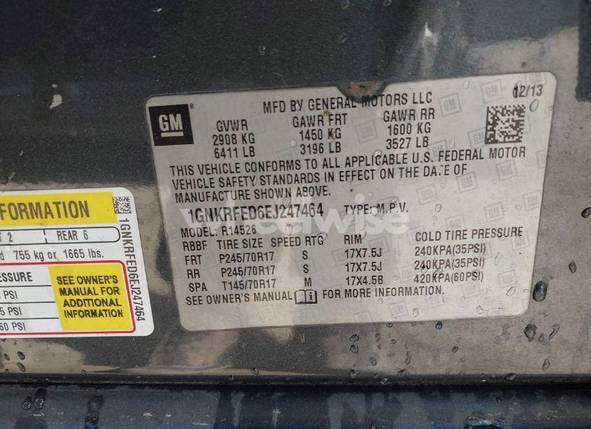 Photo 9 of 2014 Chevrolet Traverse LS (VIN 1GNKRFED6EJ247464)