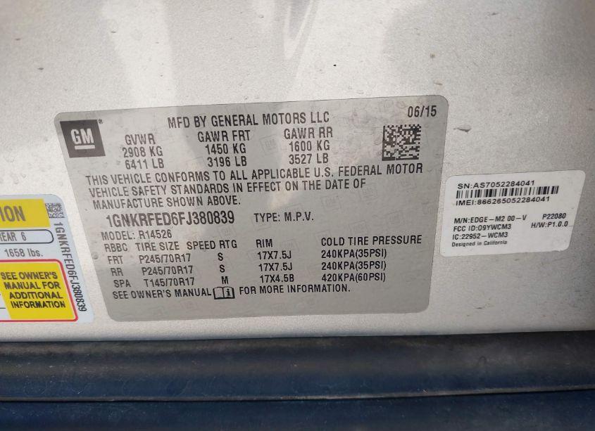 Photo 9 of 2015 Chevrolet Traverse LS (VIN 1GNKRFED6FJ380839)