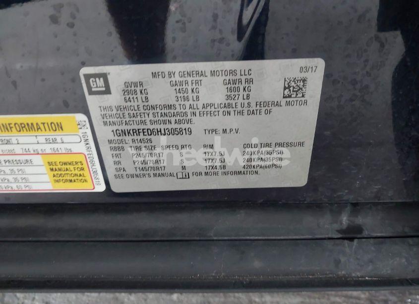 Photo 9 of 2017 Chevrolet Traverse LS (VIN 1GNKRFED6HJ305819)