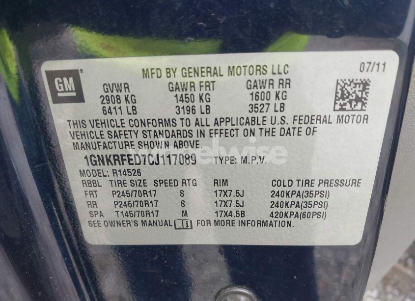 Photo 9 of 2012 Chevrolet Traverse LS (VIN 1GNKRFED7CJ117089)