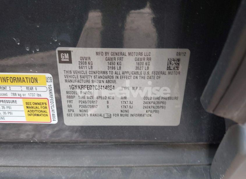 Photo 9 of 2012 Chevrolet Traverse LS (VIN 1GNKRFED7CJ414864)