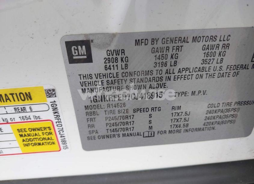 Photo 9 of 2012 Chevrolet Traverse LS (VIN 1GNKRFED7CJ418915)