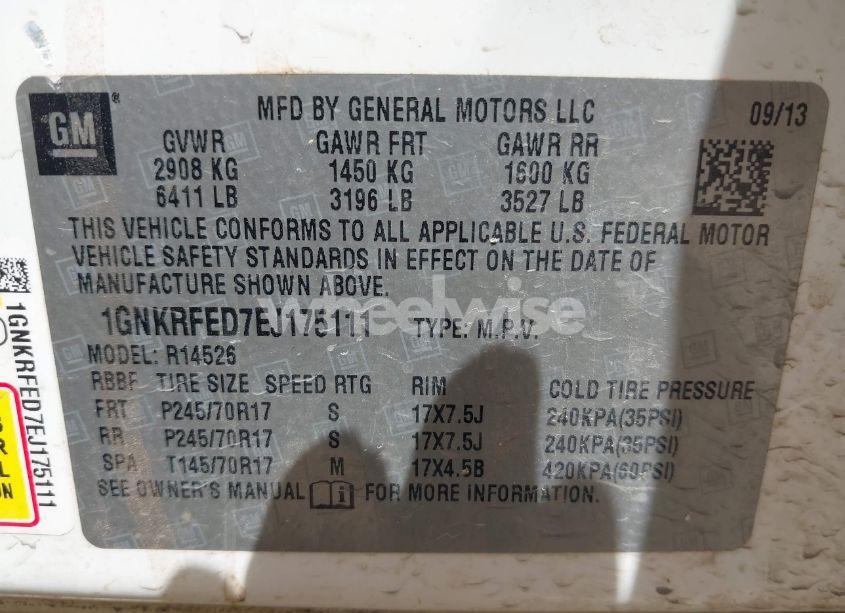 Photo 9 of 2014 Chevrolet Traverse LS (VIN 1GNKRFED7EJ175111)