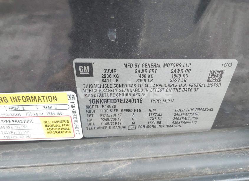 Photo 9 of 2014 Chevrolet Traverse LS (VIN 1GNKRFED7EJ240118)