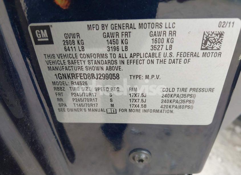 Photo 9 of 2011 Chevrolet Traverse LS (VIN 1GNKRFED8BJ299058)