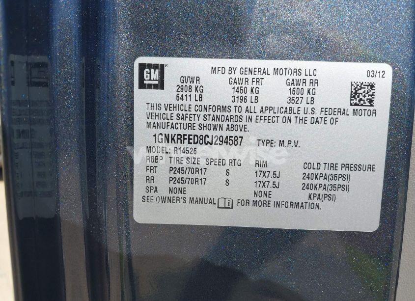 Photo 9 of 2012 Chevrolet Traverse LS (VIN 1GNKRFED8CJ294587)