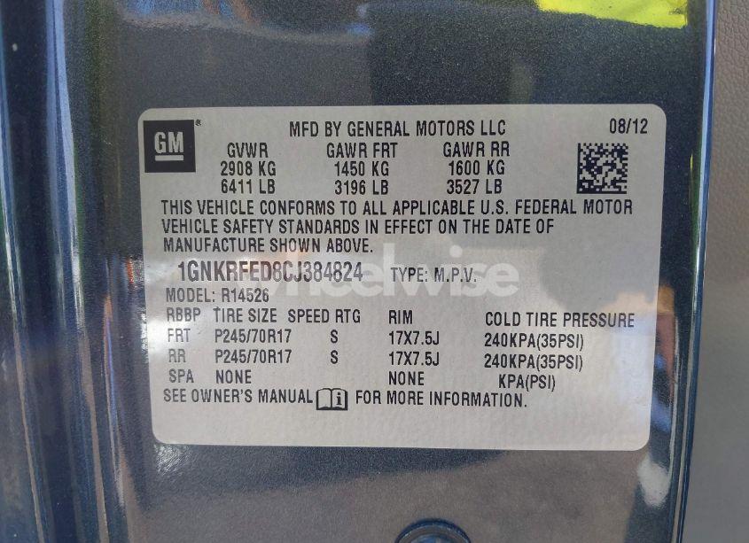 Photo 9 of 2012 Chevrolet Traverse LS (VIN 1GNKRFED8CJ384824)