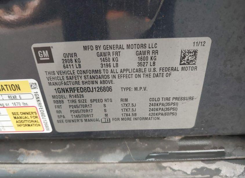 Photo 9 of 2013 Chevrolet Traverse LS (VIN 1GNKRFED8DJ126806)