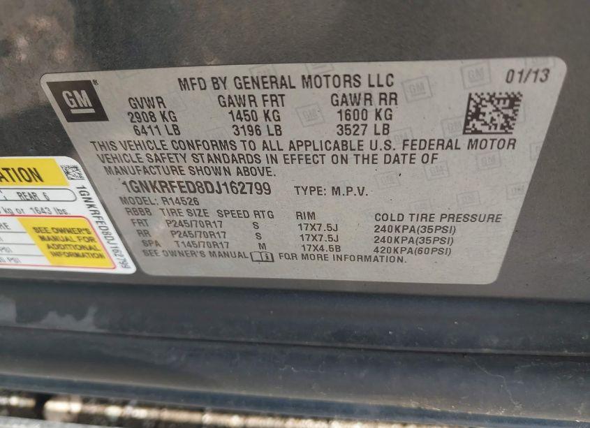 Photo 9 of 2013 Chevrolet Traverse LS (VIN 1GNKRFED8DJ162799)