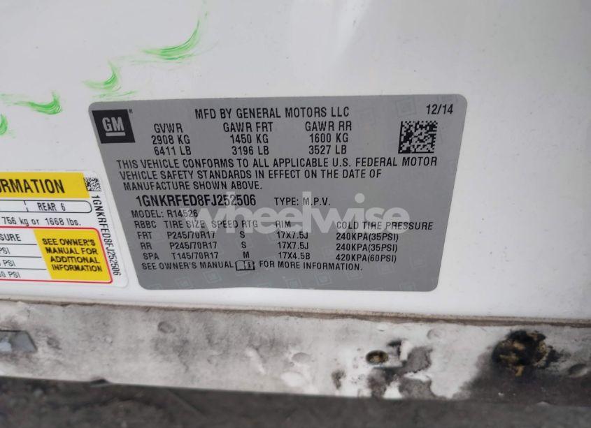 Photo 9 of 2015 Chevrolet Traverse LS (VIN 1GNKRFED8FJ252506)