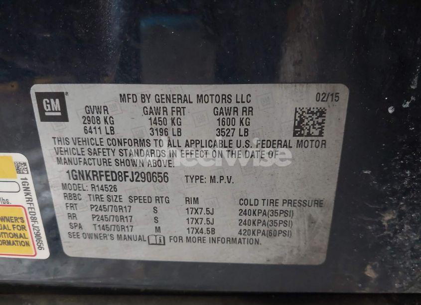 Photo 9 of 2015 Chevrolet Traverse LS (VIN 1GNKRFED8FJ290656)