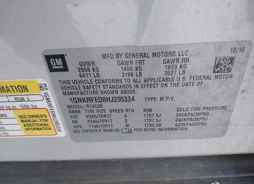 Photo 9 of 2017 Chevrolet Traverse LS (VIN 1GNKRFED8HJ205334)