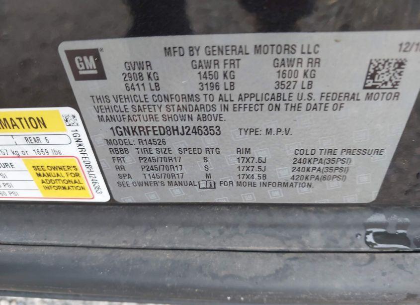 Photo 9 of 2017 Chevrolet Traverse LS (VIN 1GNKRFED8HJ246353)