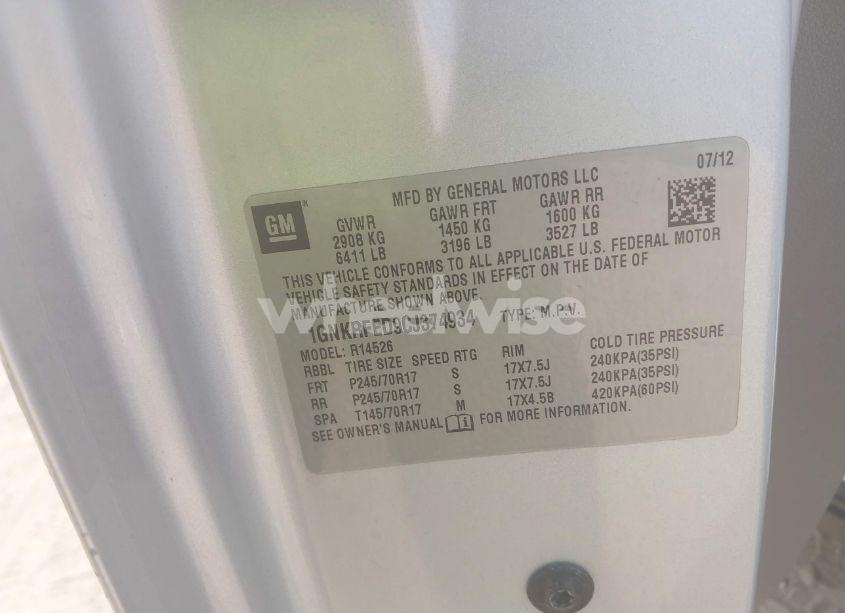 Photo 9 of 2012 Chevrolet Traverse LS (VIN 1GNKRFED9CJ374934)