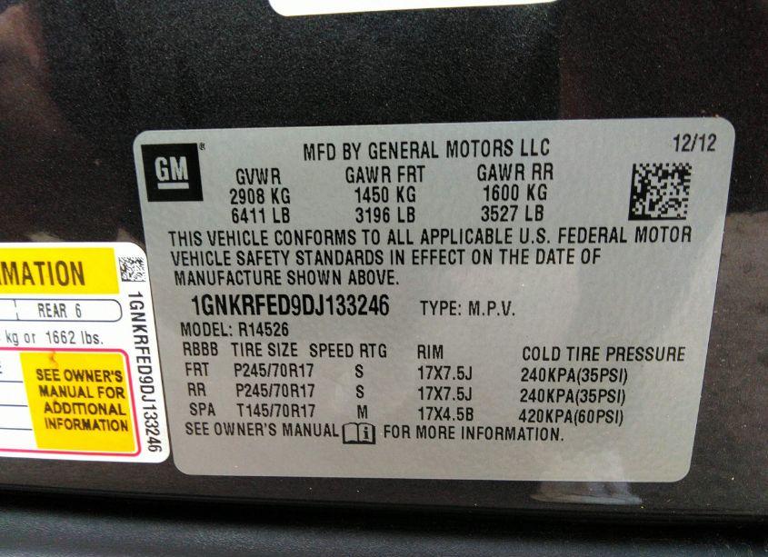 Photo 9 of 2013 Chevrolet Traverse LS (VIN 1GNKRFED9DJ133246)