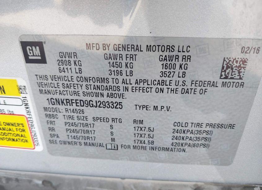 Photo 9 of 2016 Chevrolet Traverse LS (VIN 1GNKRFED9GJ293325)