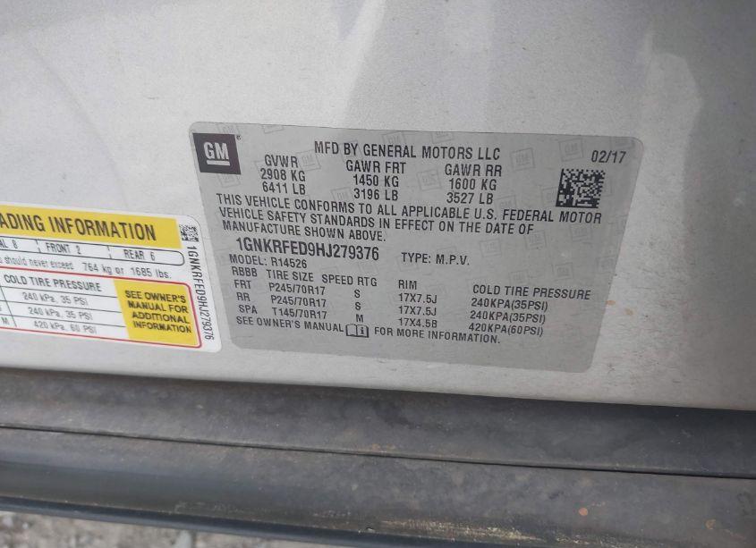 Photo 9 of 2017 Chevrolet Traverse LS (VIN 1GNKRFED9HJ279376)