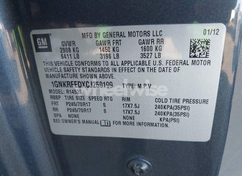 Photo 9 of 2012 Chevrolet Traverse LS (VIN 1GNKRFEDXCJ250199)