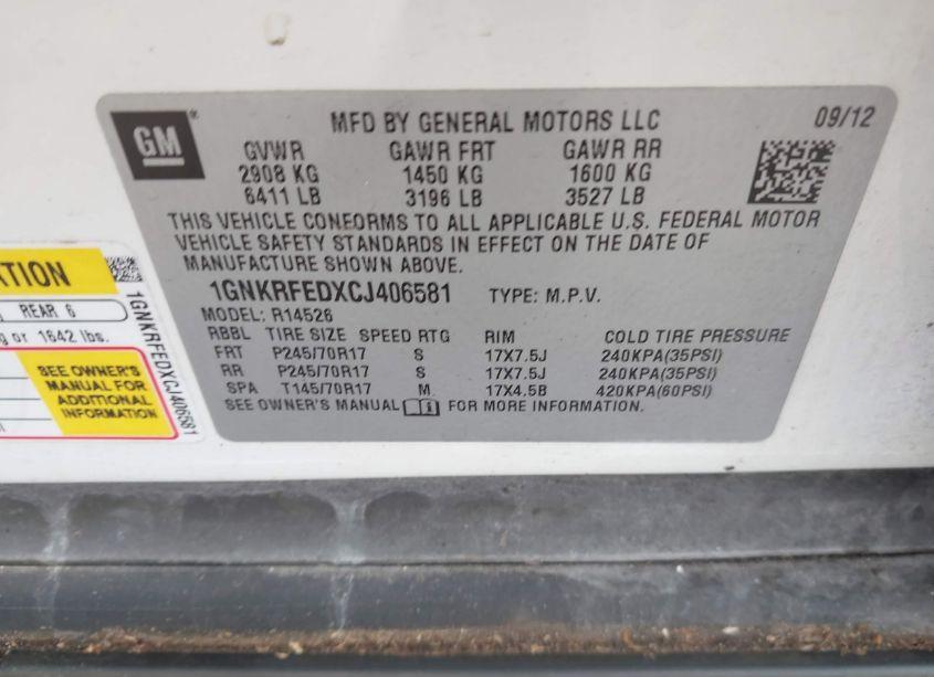 Photo 9 of 2012 Chevrolet Traverse LS (VIN 1GNKRFEDXCJ406581)