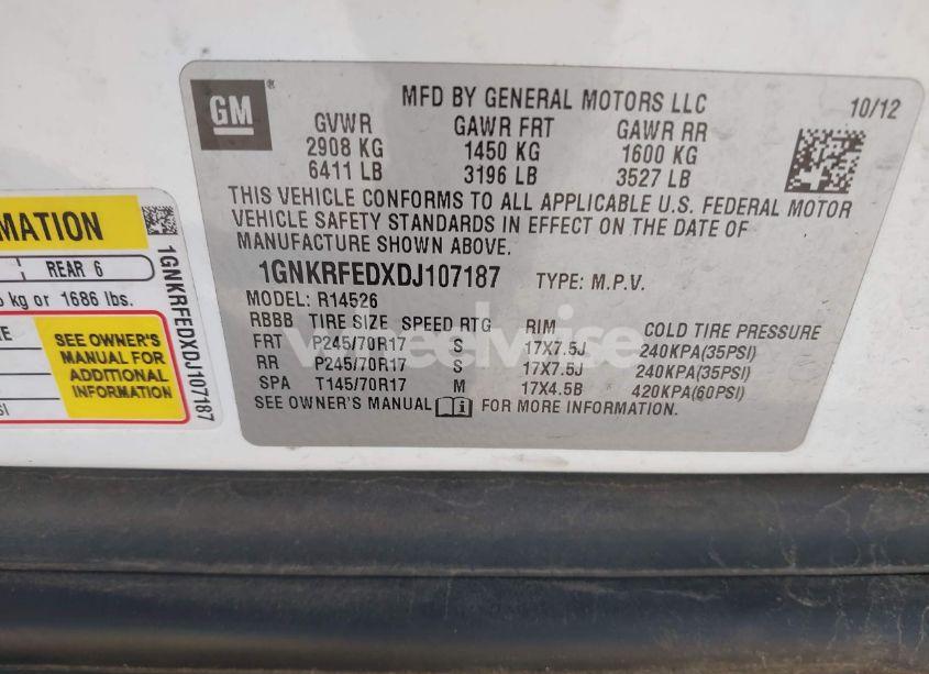 Photo 9 of 2013 Chevrolet Traverse LS (VIN 1GNKRFEDXDJ107187)