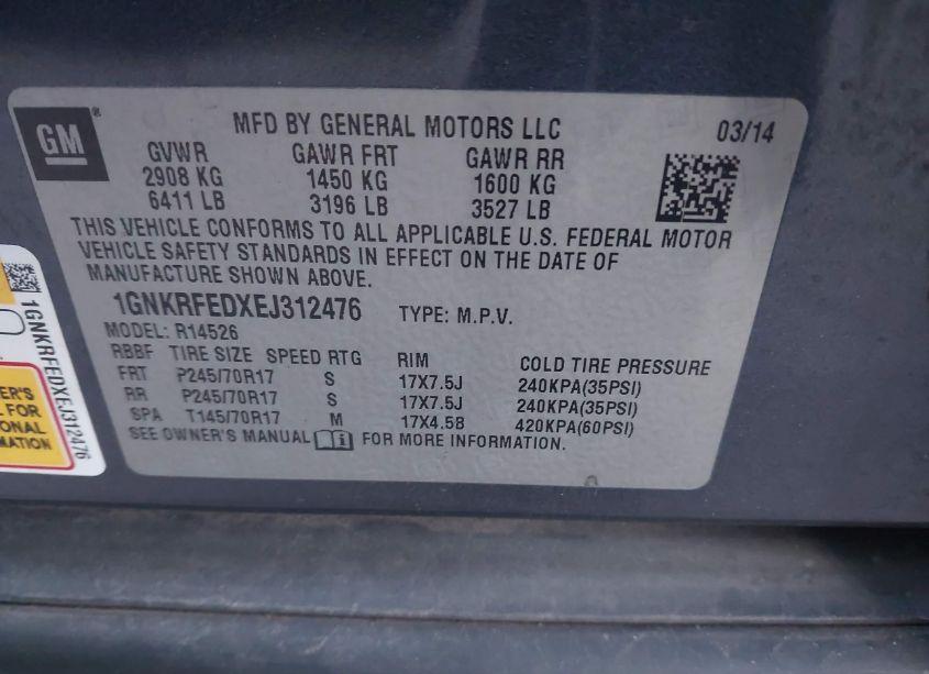 Photo 9 of 2014 Chevrolet Traverse LS (VIN 1GNKRFEDXEJ312476)