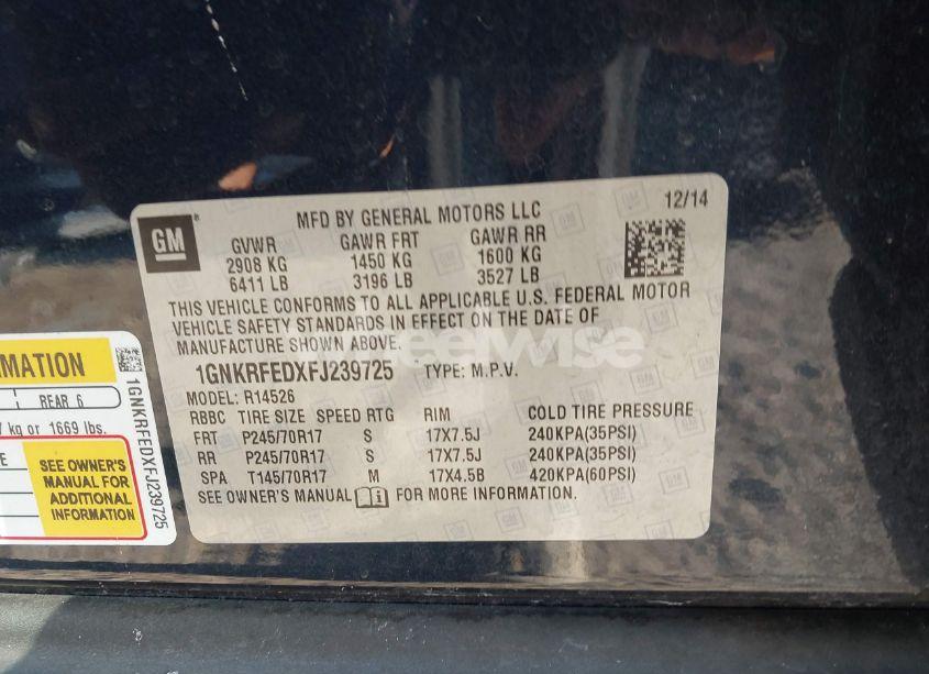 Photo 9 of 2015 Chevrolet Traverse LS (VIN 1GNKRFEDXFJ239725)