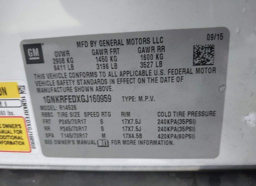 Photo 9 of 2016 Chevrolet Traverse LS (VIN 1GNKRFEDXGJ160959)