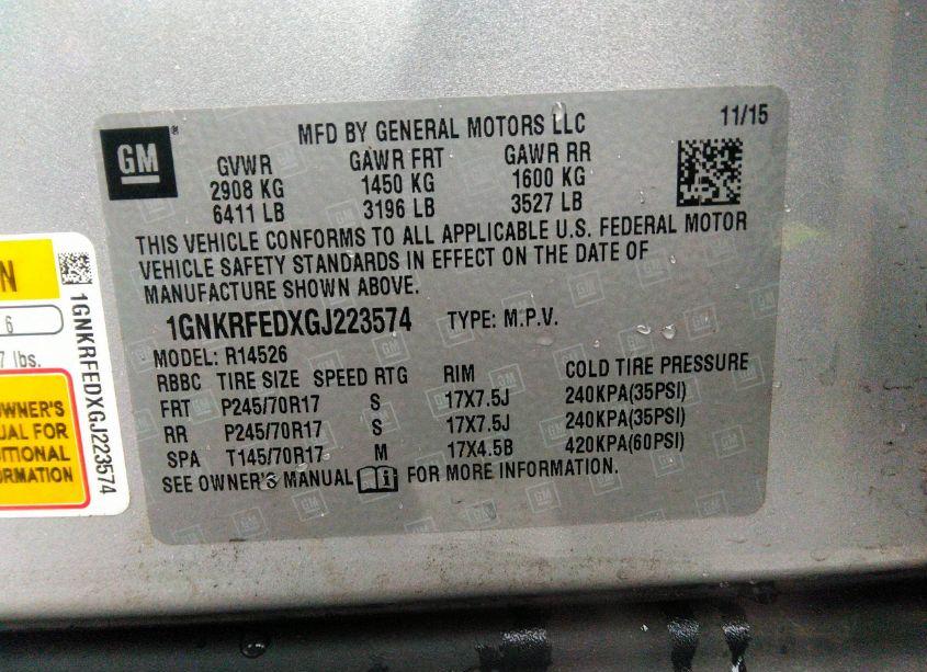 Photo 9 of 2016 Chevrolet Traverse LS (VIN 1GNKRFEDXGJ223574)