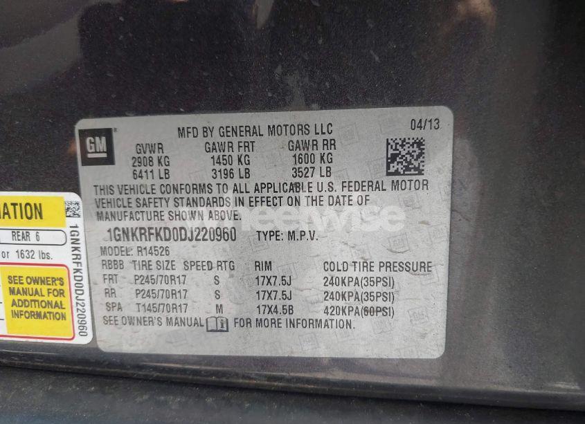 Photo 9 of 2013 Chevrolet Traverse LS (VIN 1GNKRFKD0DJ220960)