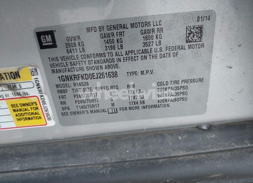 Photo 9 of 2014 Chevrolet Traverse LS (VIN 1GNKRFKD0EJ261638)