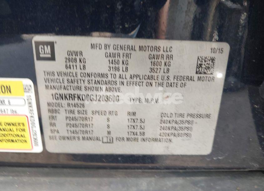 Photo 9 of 2016 Chevrolet Traverse LS (VIN 1GNKRFKD0GJ203600)