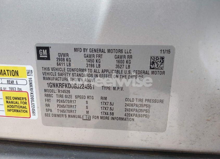 Photo 9 of 2016 Chevrolet Traverse LS (VIN 1GNKRFKD0GJ224561)