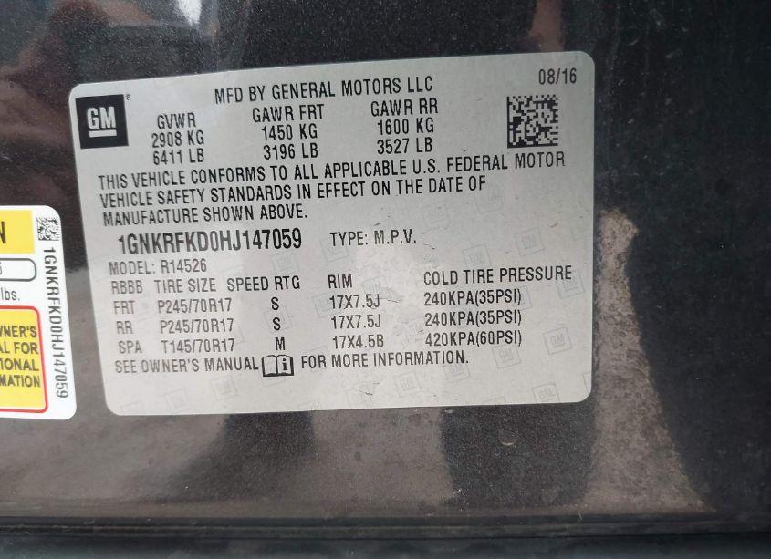 Photo 9 of 2017 Chevrolet Traverse LS (VIN 1GNKRFKD0HJ147059)