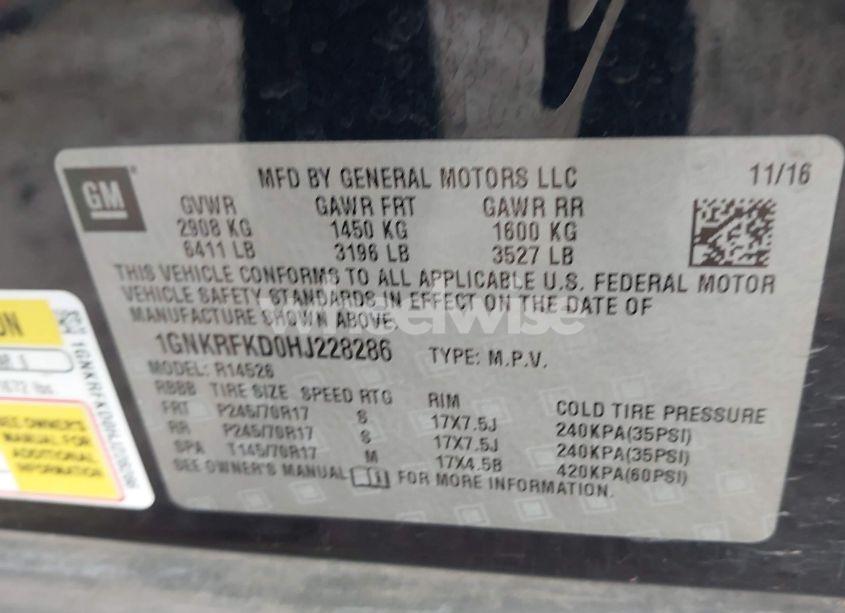 Photo 9 of 2017 Chevrolet Traverse LS (VIN 1GNKRFKD0HJ228286)