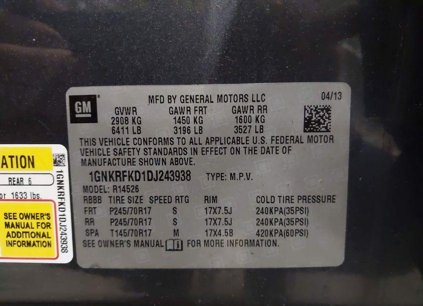 Photo 9 of 2013 Chevrolet Traverse LS (VIN 1GNKRFKD1DJ243938)