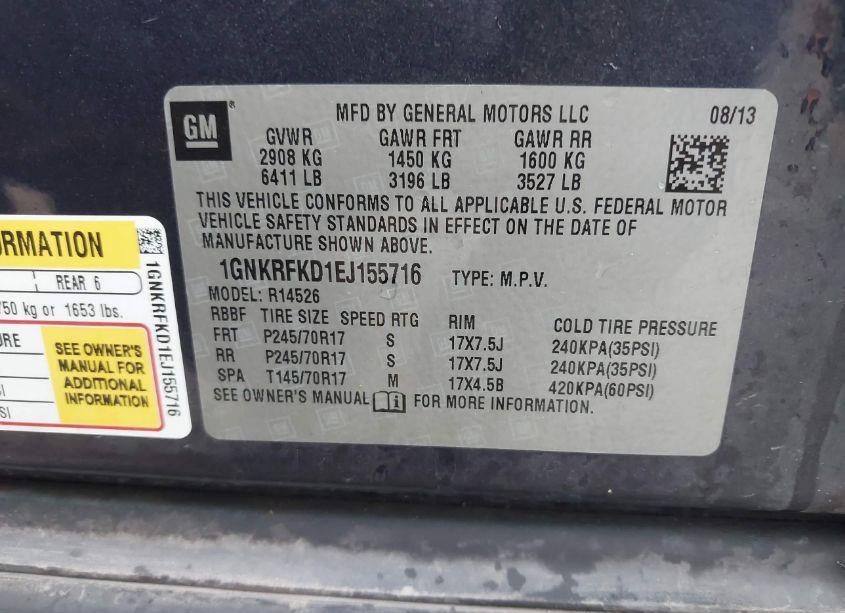 Photo 9 of 2014 Chevrolet Traverse LS (VIN 1GNKRFKD1EJ155716)