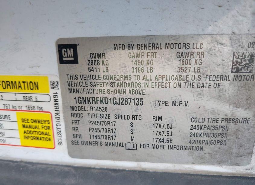 Photo 9 of 2016 Chevrolet Traverse LS (VIN 1GNKRFKD1GJ287135)