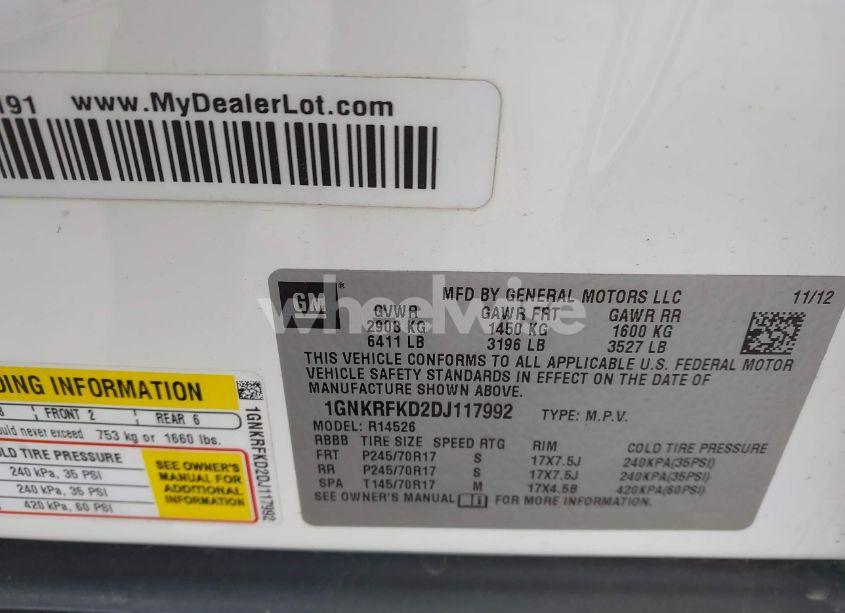 Photo 9 of 2013 Chevrolet Traverse LS (VIN 1GNKRFKD2DJ117992)