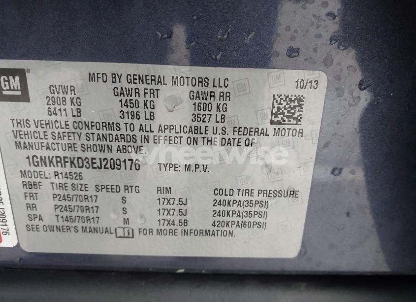 Photo 9 of 2014 Chevrolet Traverse LS (VIN 1GNKRFKD3EJ209176)